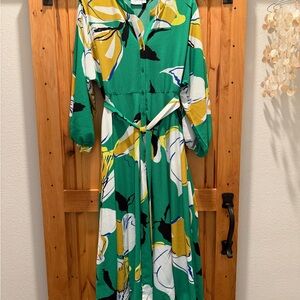 Premier Amour Green and Yellow Floral Long Sleeve Long Maxi Dress